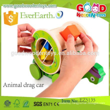 new design wooden toys continued selling animal drag car OEM educational wooden animal for kids EZ5135